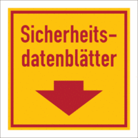 Fahnenschild - Sicherheitsdatenblätter, Rot/Gelb, 20 x 20 cm, Kunststoff, Text