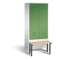 CLASSIC cloakroom locker with bench mounted at front, doors close in the middle