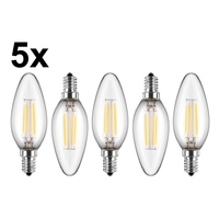LED Filamentlampe C35, 5er Set, E14, 4,5W, 2700K, 470lm