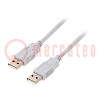 Cable; USB 2.0; USB A plug,both sides; 3m; grey; Core: Cu