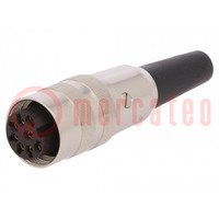 Connector: M16; plug; female; soldering; for cable; PIN: 8; 5A; 60V