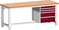 cubio Werkbank mit Hängeschrank, 4 Schubladen, Rotbuche, höhenverstellbar