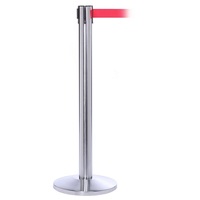 QueuePro 300 Retractable Belt Barrier - 4.9m Belt with Warning Message - Polished Stainless Steel - Authorized Access Only - Yellow belt