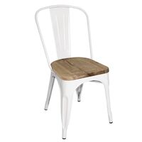 Bolero Bistro Side Chairs with Seat Pad in White - Steel & Wood - Pack of 4