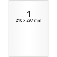 Wetterfeste Folienetiketten 210 x 297 mm, weiß, 100 Polyesteretiketten auf 100 DIN A4 Bogen, Universaletiketten permanent