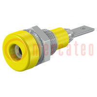 Socket; 2mm banana; 10A; 23mm; yellow; soldered,on panel; SS2