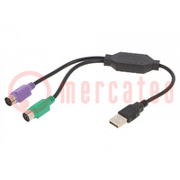 Adapter; USB 2.0; PS/2 contrastekker x2,USB-A-stekker; 0,3m