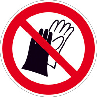 Verbotsschild - Verbotszeichen Benutzen von Handschuhen verboten, Folie, Größe: 20,0 cm DIN EN ISO 7010 P028 ASR A1.3 P028