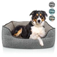 BLUZELLE Dog Bed for Large Dogs, Dog Sofa Dog Basket Cat Bed, Removable Cushion Pillow, Washable Pet Bed with Anti Slip Mat Bottom, Striped Fabric & Plush Teddy Fur Fleece, Size...