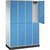Armario guardarropa de acero de dos pisos INTRO, A x P 1220 x 500 mm, 8 compartimentos, cuerpo gris luminoso, puertas en azul luminoso.