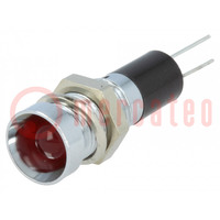 Indicator: LED; recessed; red; 12VDC; Ø8mm; for PCB; brass; ØLED: 5mm