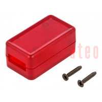 Enclosure: for USB; X: 20mm; Y: 35mm; Z: 15.5mm; ABS; translucent red