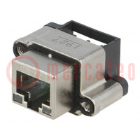 Socket; RJ45; with LED; IP67; for panel mounting; THT; angled 90°