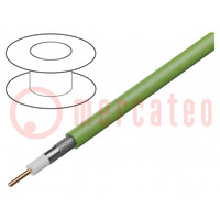 Wire: coaxial; RG59/U; 1x22AWG; solid; Cu; FRNC; green; 100m; CPR: Dca
