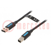 Kábel; USB 2.0; USB A dugó,USB B dugó; nikkelezett; 0,5m; fekete