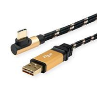 ROLINE GOLD USB 2.0 Kabel, USB A Male reversible - USB C 90° Male, 0,8 m