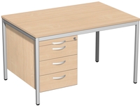 Porto Schreibtisch, 1 Utensilienfach + 3 Schubfächer, HxBxT 720 x 1200 x 800 mm, Platte Buche hell | GF1606