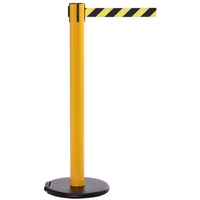 RollerSafety 300 Portable Retractable Belt Barrier - 4.9m Belt - Yellow Post with Yellow/Black Chervon Belt