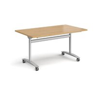 Rectangular deluxe fliptop meeting table with silver frame 1400mm x 800mm - oak