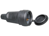 Gummi Schuko-Kupplung mit Kappe gerade, 3 x 2,5 mm², schwarz, IP44
