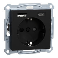 Schuko Steckdose mit USB Ladegerät, schwarz matt, System M