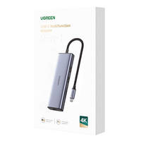 Adapter UGREEN 9-in-1 CM490 Hub USB-C, 2x USB-A 3.0, USB-A 2.0, 2x HDMI 4K/60Hz, SD/TF, RJ45 (space gray)