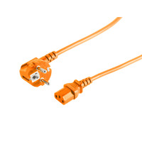 Netzanschlusskabel, Schutzkontaktstecker 90° auf Kaltgerätebuchse, 230 V für Kaltgeräte, CEE7/7-C13, VDE, orange, 1,8m