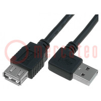 Cable; USB 2.0; USB A socket,USB A angled plug; 1.8m; black