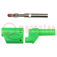 Plug; 4mm banana; 45A; 600VAC; green; soldered; copper beryllium