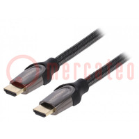 Kabel; HDMI 1.4; HDMI wtyk,z obu stron; PVC; tekstylny; 8m; czarny