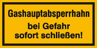 Modellbeispiel: Hinweisschild zur Betriebskennzeichnung, Gashauptabsperrhahn bei... (Art. 21.5855)