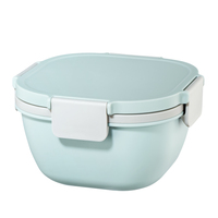 Hama Xavax | Fiambrera de 3 compartimentos con cubiertos de 1,4L (Recipiente reutilizable, Tenedor incluido, Apto para microondas, Cierre seguro), Color Azul pastel