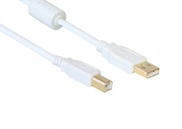 Anschlusskabel USB 2.0 Stecker A an Stecker B, mit Ferritkern, vergoldet, weiß, 1m, Good Connections