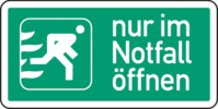 Fluchtweg-Schild - Rettungsweg/Notausgang, nur im Notfall öffnen, Grün, Folie