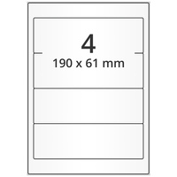 Wetterfeste Folienetiketten 190 x 61 mm, weiß, 400 Polyesteretiketten auf 100 DIN A4 Bogen, Universaletiketten permanent