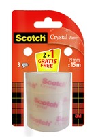 Scotch® Crystal Klebeband, 19 mm x 15 m, Promopack, 2 Rollen + 1 GRATIS