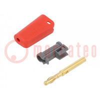 Plug; 4mm banana; 19A; red; non-insulated,with 4mm axial socket