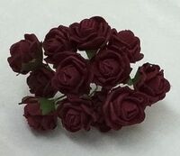 Artificial Colourfast Cottage Rose Bud Bunch, 12 Flowers - 12cm, Burgundy
