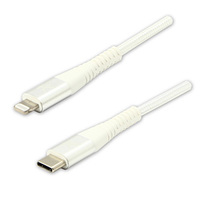 Logo USB kabel (2.0), USB C (M) - Apple Lightning M, 1m, MFi certifikat, 5V/3A, biały, box, oplot nylonowy, aluminiowa osłona złąc