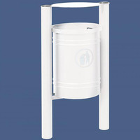 Santiago Hooded Litter Bin - 40 Litres - (208231) Stainless Steel Top Caps - RAL 9010 - Pure White