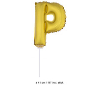 ballon lettre "p" en aluminium avec bâton 41cm or