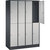Armario guardarropa de acero de dos pisos INTRO, A x P 1220 x 500 mm, 8 compartimentos, cuerpo gris negruzco, puertas en aluminio blanco.