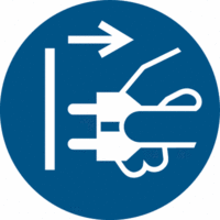 Sicherheitskennzeichnung - Netzstecker ziehen, Blau, 20 cm, Aluminium, Seton