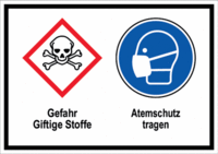 Sicherheitszeichen-Schild - Maske benutzen, Rot/Blau, 21 x 29.7 cm, Kunststoff