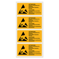 ESD-Warnaufkleber 74 x 37 mm, Achtung Handhabungsvorschriften beachten, Polyesteretiketten, 100 ESD Warnetiketten