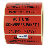 Versandaufkleber - Achtung! Schweres Paket! Achtung! Schweres Paket! Caution! Heavy! - 100 x 50 mm, 1.000 Warnetiketten, Papier rot