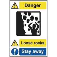 Loose rocks stay away sign