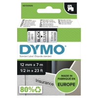 Dymo D1 szalag, 12 mm x 7 m, fekete-átlátszó