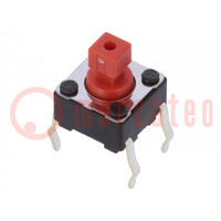 Microswitch TACT; SPST; Pos: 2; 0.05A/12VDC; THT; 2.6N; 6x6x3.5mm