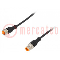 Connection lead; M12; PIN: 4; 5m; plug; 250VAC; 4A; -25÷80°C; IP67